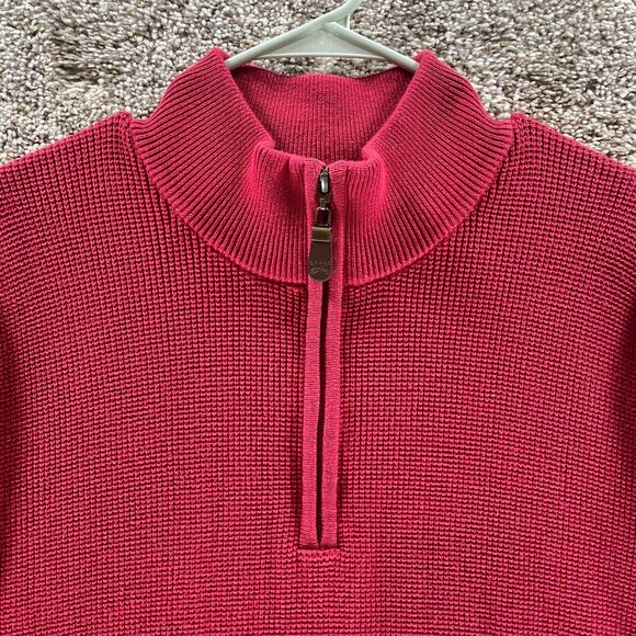 Vintage Orvis Sweater Mens Extra Large Red Quarter Zip Elbow Patches Waffle Knit - Picture 2 of 12